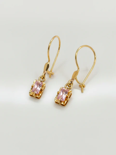 Aros Chatón Cuadrado Rosa de Francia Oro 18k