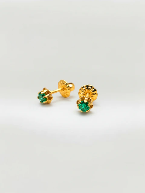 Aros Chatón Italiano Esmeralda Chico Oro 18k