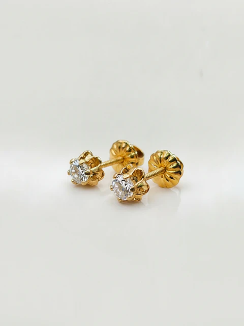 Aros Chatón Italiano Circón Mediano Oro 18k