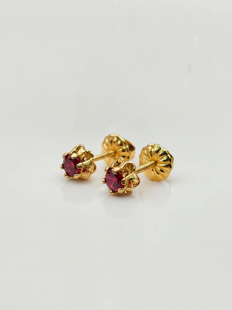 Aros Chatón Italiano Rubí Mediano Oro 18k