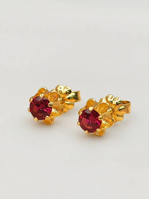 Aros Chatón Italiano Rubí Grande Oro 18k