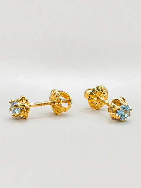 Aros Chatón Italiano Aguamarina Mediano Oro 18k