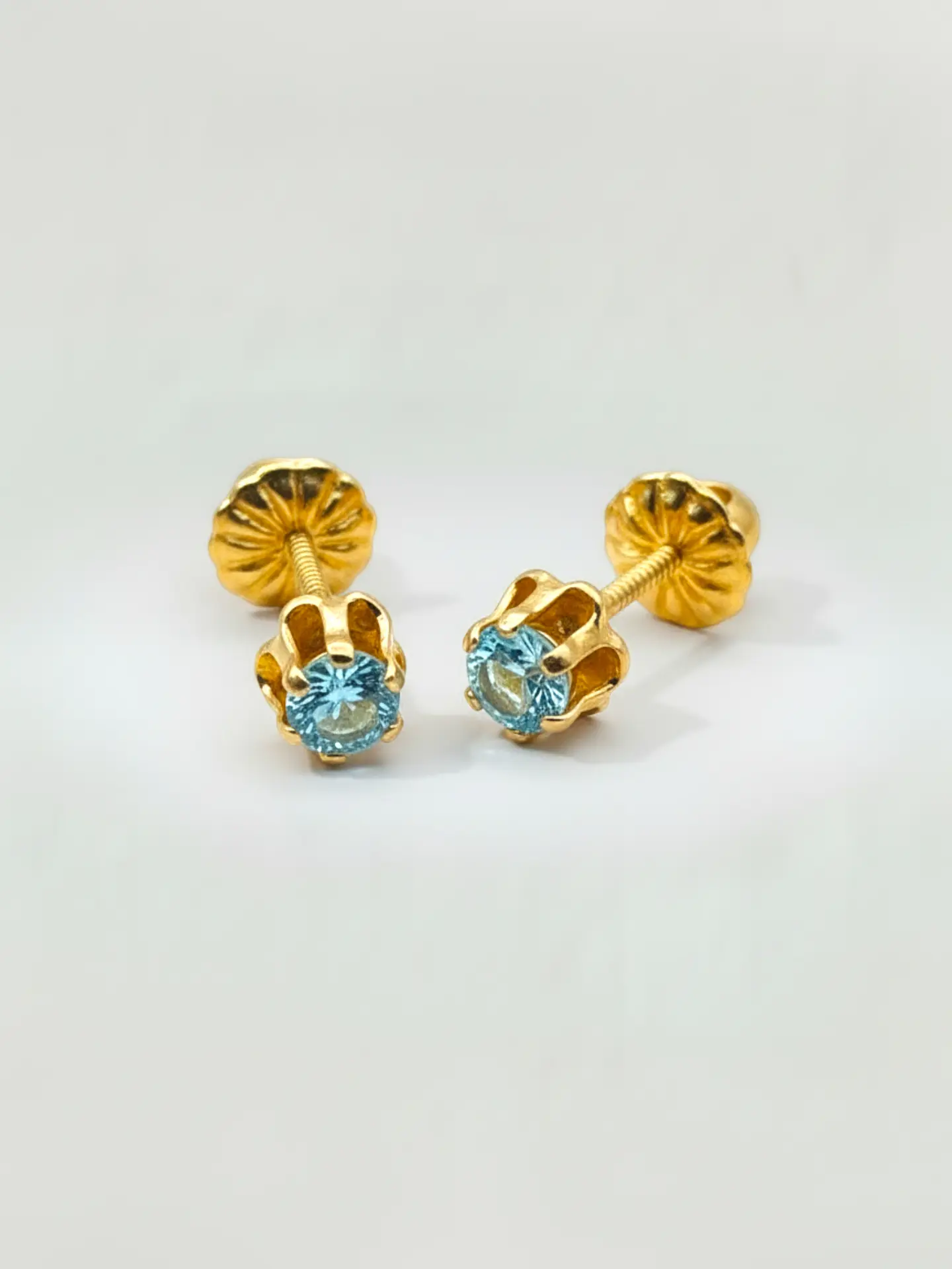 Aros Chatón Italiano Aguamarina Mediano Oro 18k 4