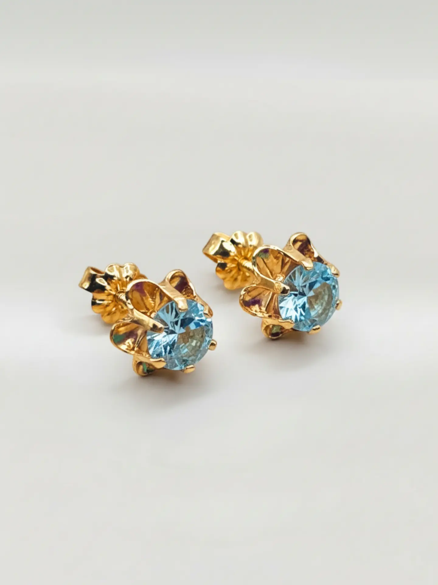 Aros Chatón Italiano Aguamarina Grande Oro 18k 2