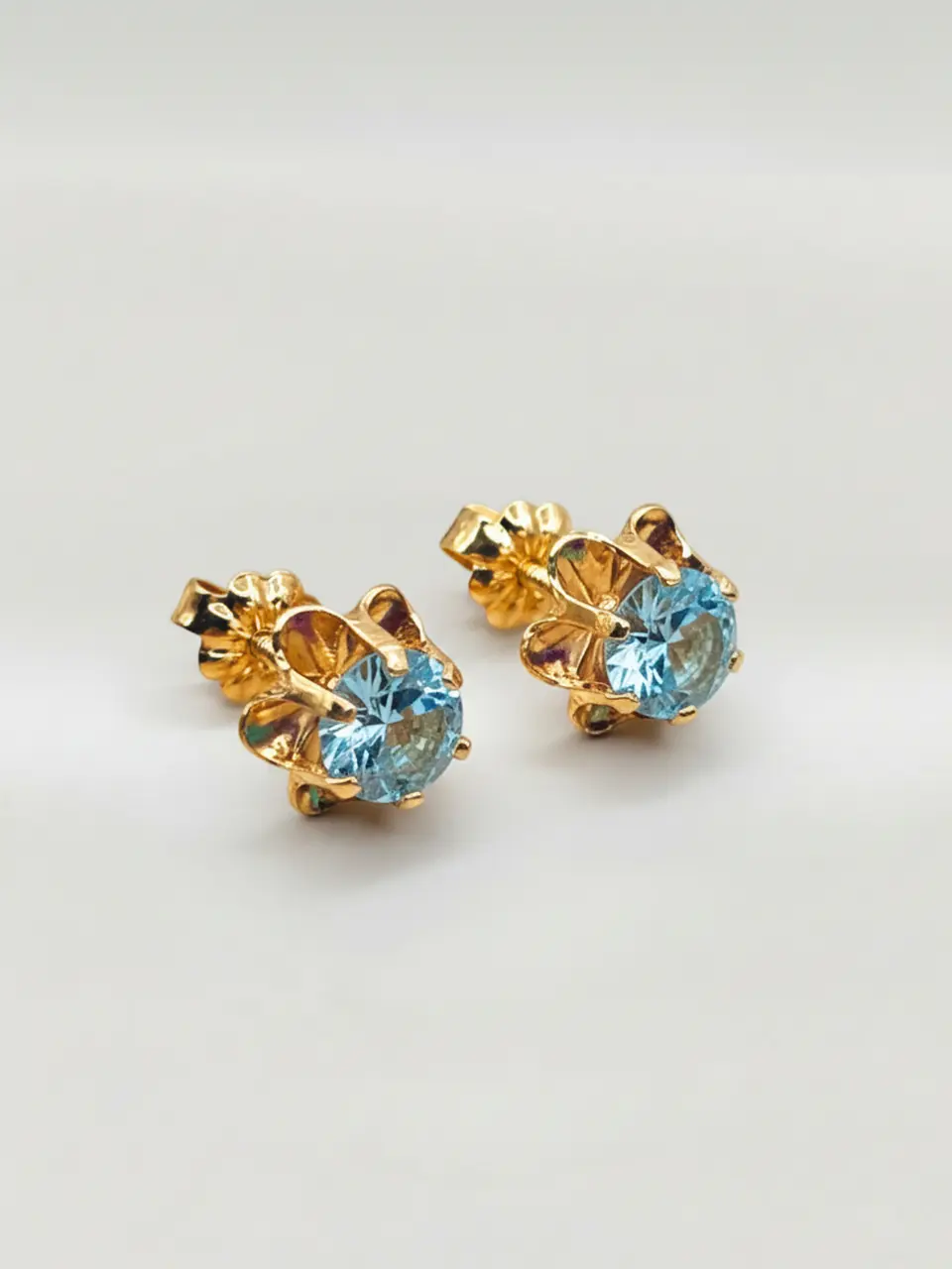 Aros Chatón Italiano Aguamarina Grande Oro 18k 2