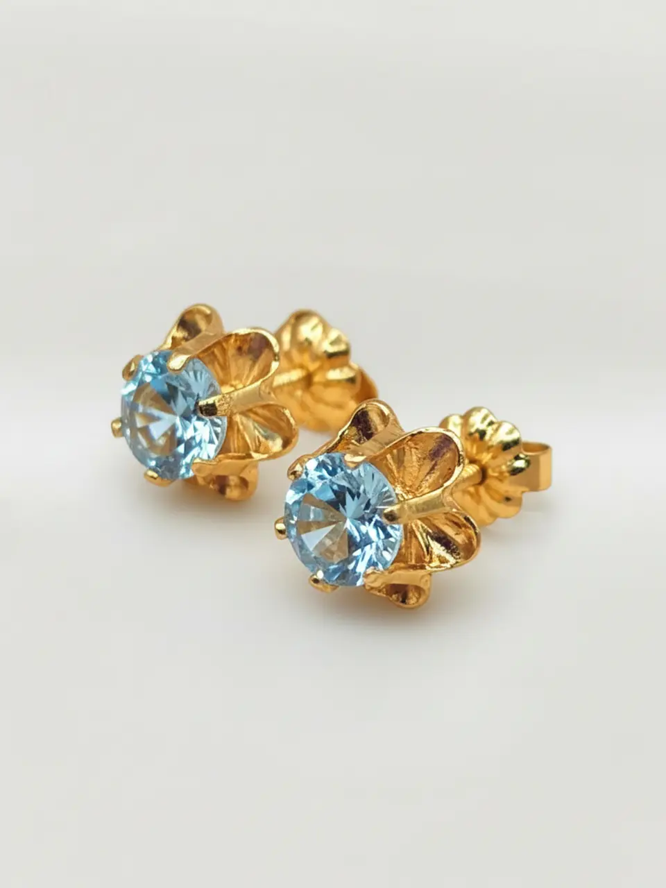 Aros Chatón Italiano Aguamarina Grande Oro 18k 3