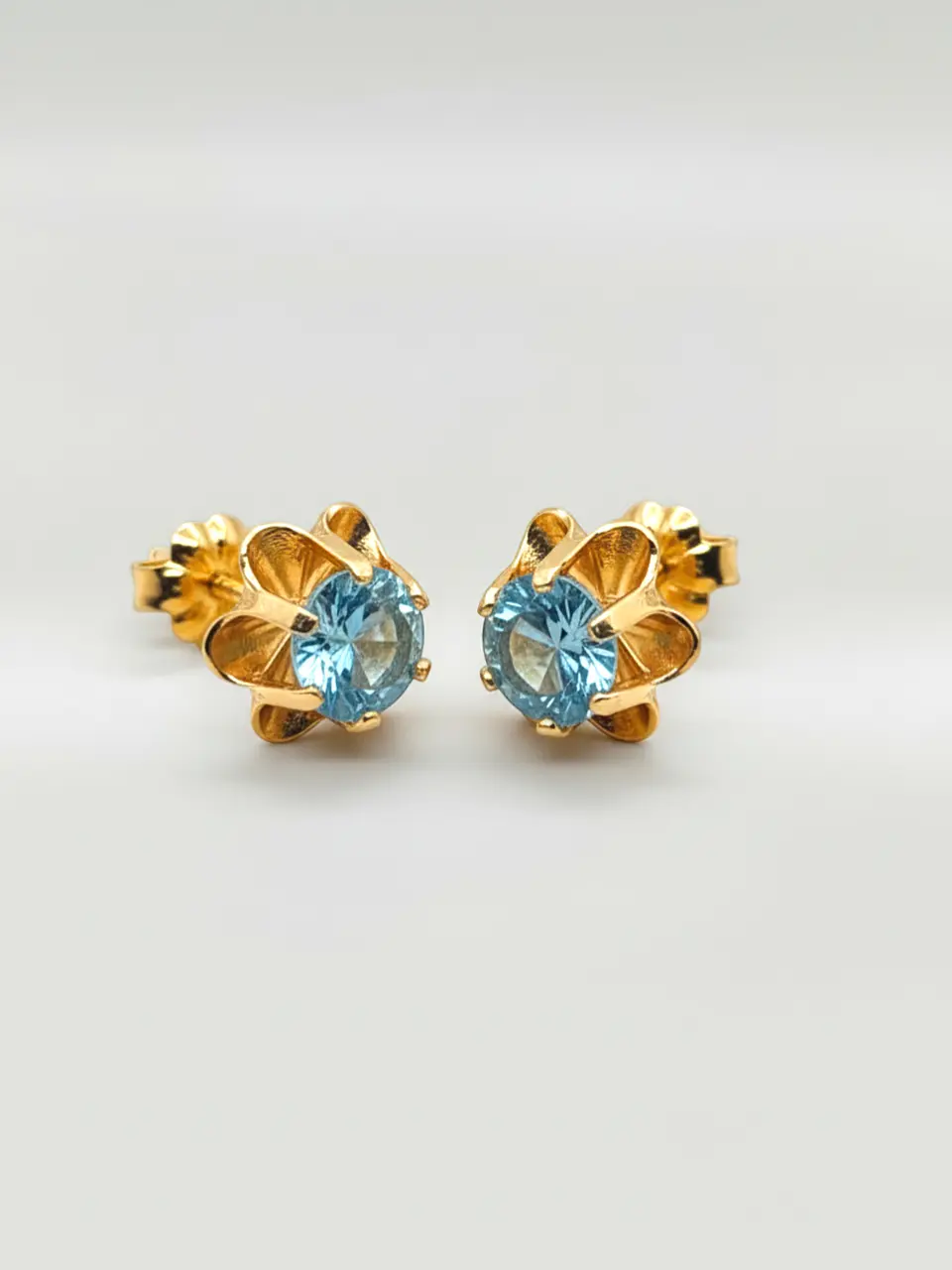 Aros Chatón Italiano Aguamarina Grande Oro 18k 5