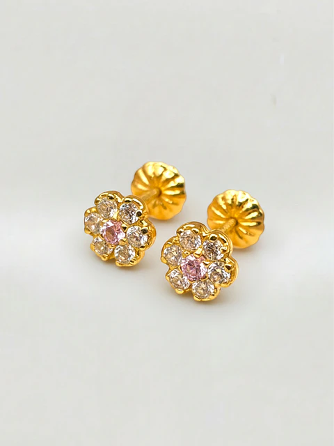 Aros Roseta Rosa de Francia Mediano Oro 18k