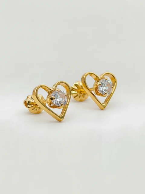 Aros Corazón de Brillo Circón Grande Oro 18k
