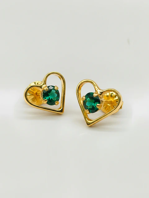 Aros Corazón de Esmeralda Grande Oro 18k