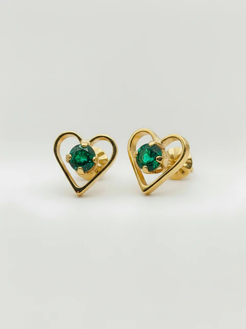Aros Corazón de Esmeralda Grande Oro 18k