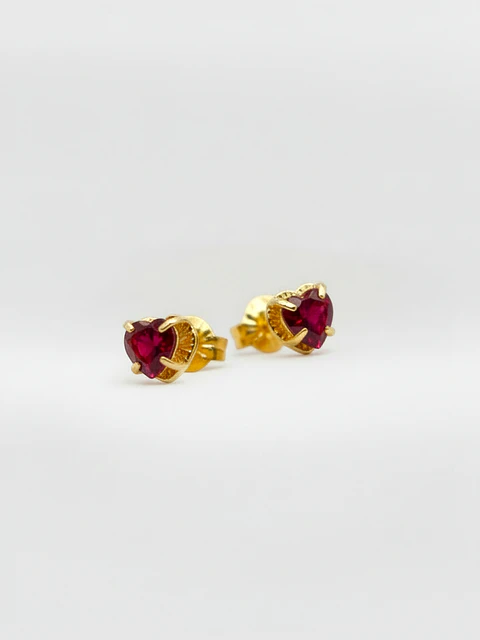 Aros Chatón Corazón de Rubí Mediano Oro 18k