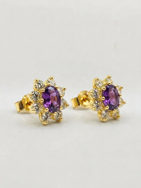 Aros Lady Amatista Real y Circones Oro 18k