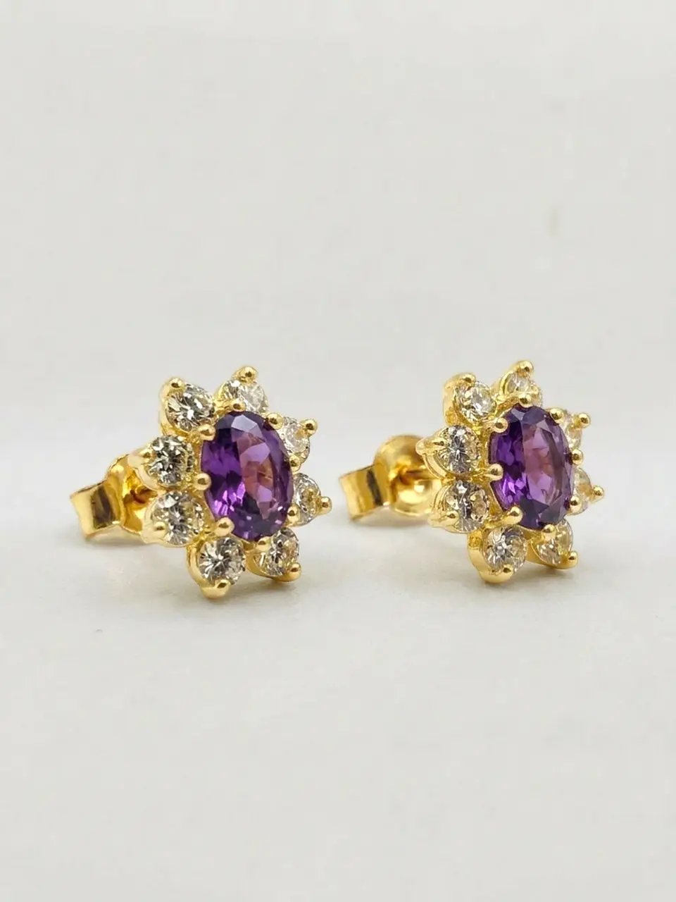 Aros Lady Amatista Real y Circones Oro 18k 2