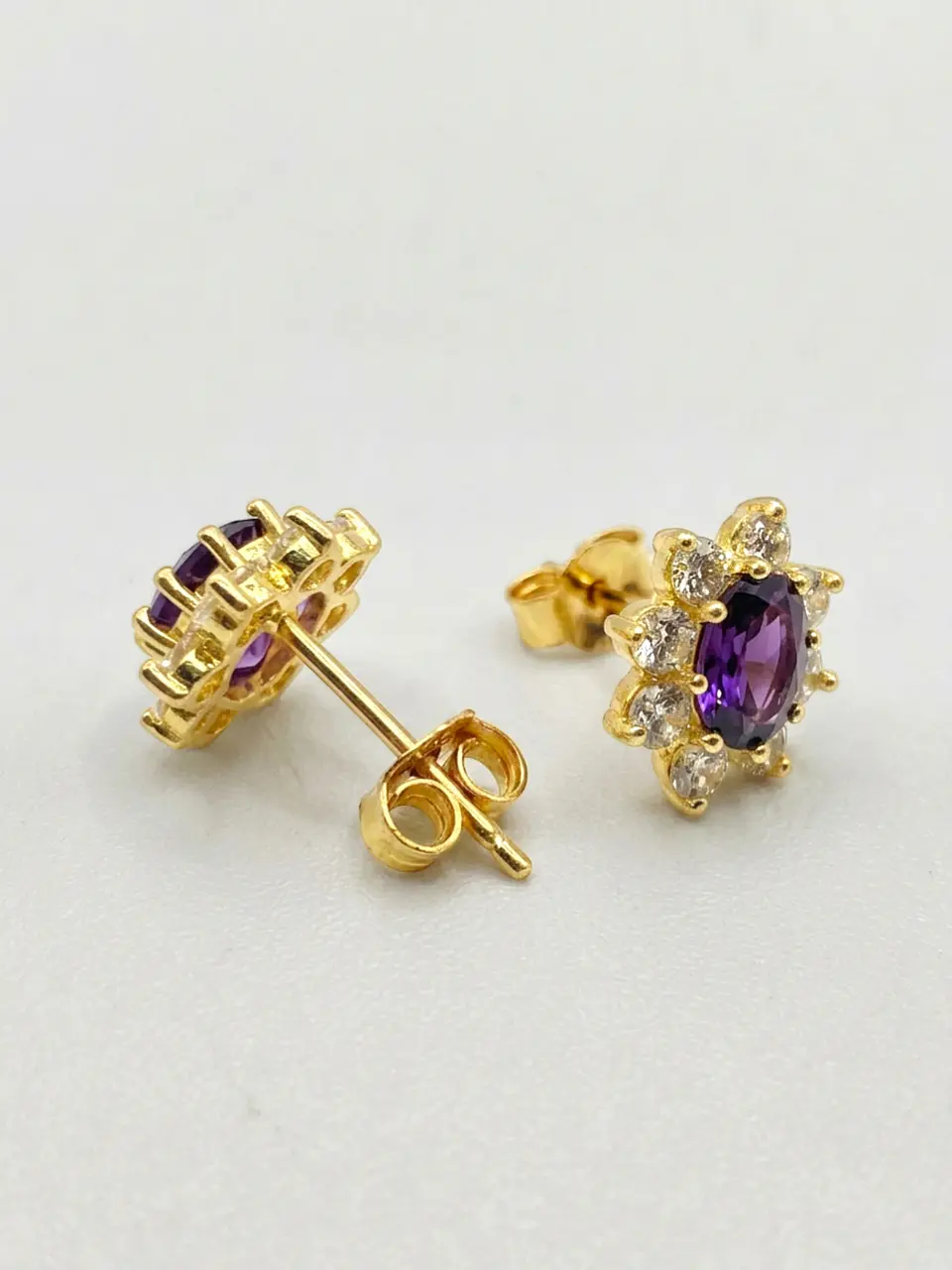 Aros Lady Amatista Real y Circones Oro 18k 6