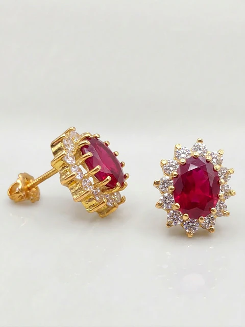 Aros Reina Pasión de Rubí y Circones Oro 18k