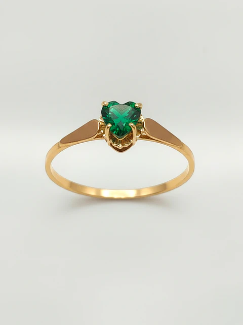 Anillo Chatón Corazón de Esmeralda Oro 18k