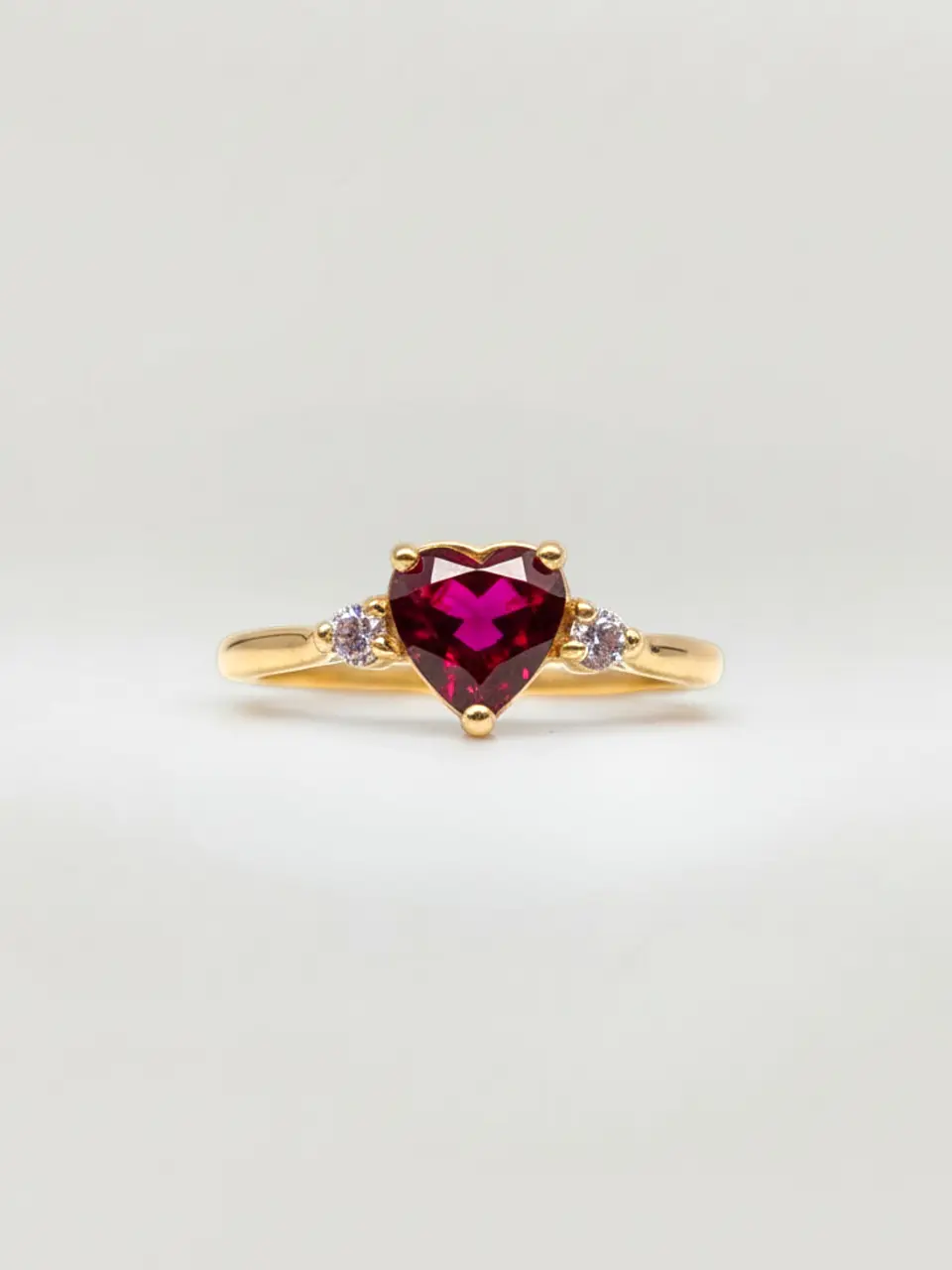 Anillo Princesa Corazón de Rubí y Circones Oro 18k 1