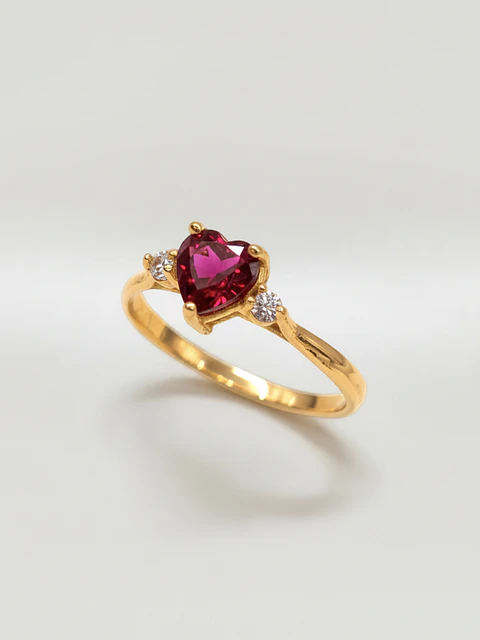 Anillo Princesa Corazón de Rubí y Circones Oro 18k