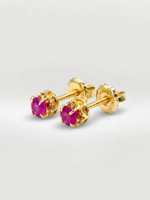 Aros Chatón Mi Primer Rubí Mediano Oro 18k