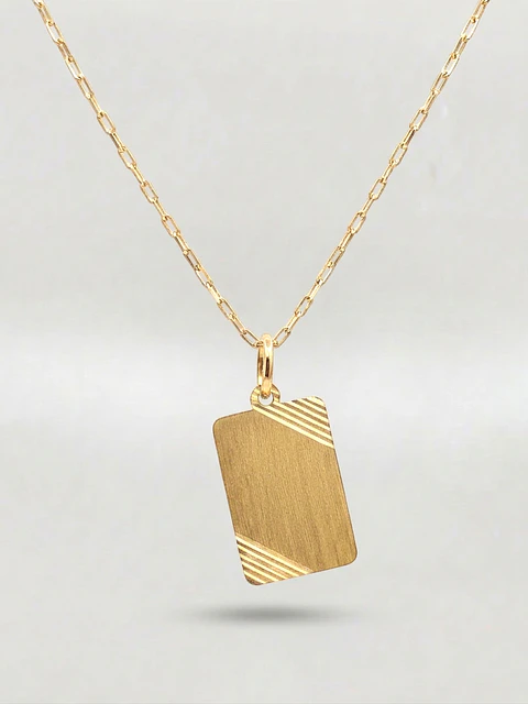 Cadena Identidad Placa Satín Oro 18k