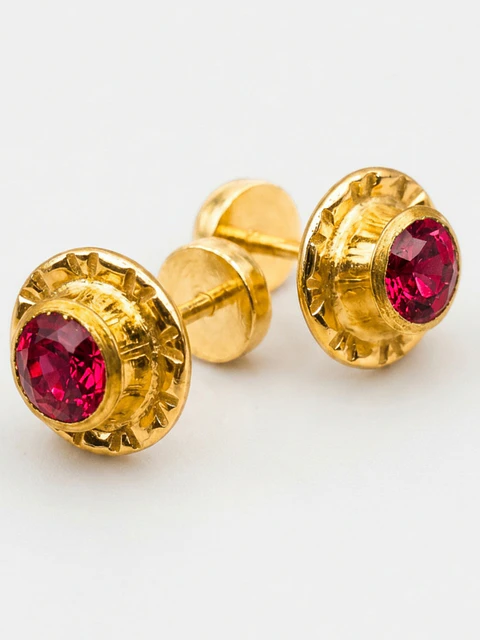 Aros Abridores Flor Pasión de Rubí Grande Oro 14k