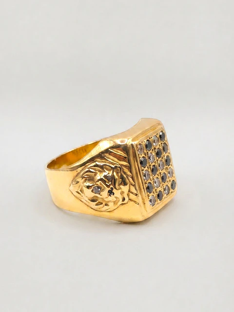 Anillo Sello León Imperial Ónix Oro 18k