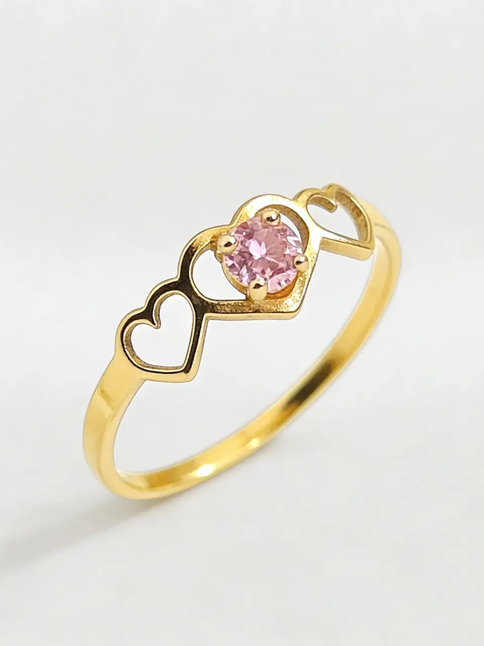 Anillo Trilogía de Corazones Rosa de Francia Oro 18k 3