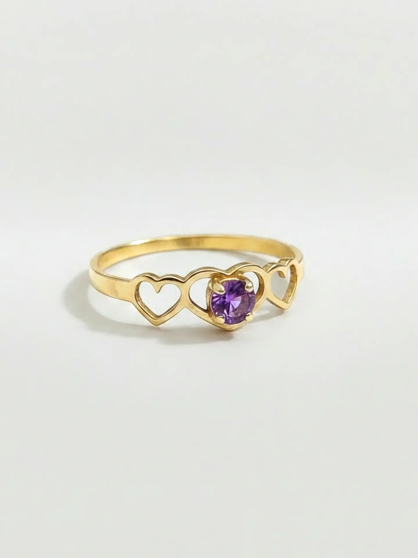 Anillo Trilogía de Corazones Amatista Oro 18k 4