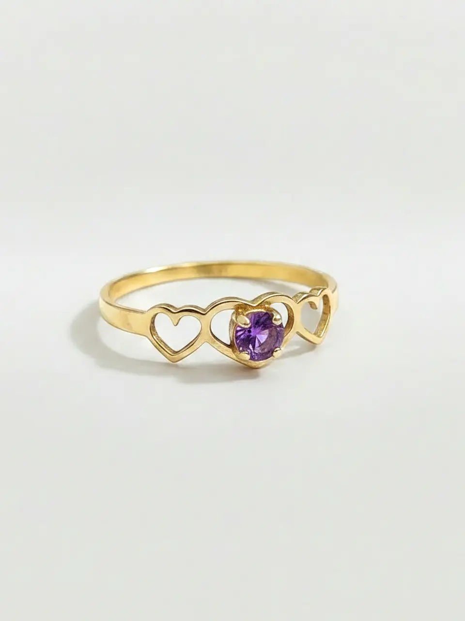 Anillo Trilogía de Corazones Amatista Oro 18k 4