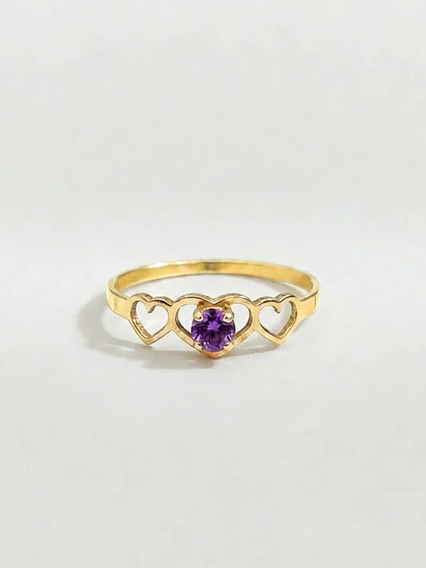 Anillo Trilogía de Corazones Amatista Oro 18k