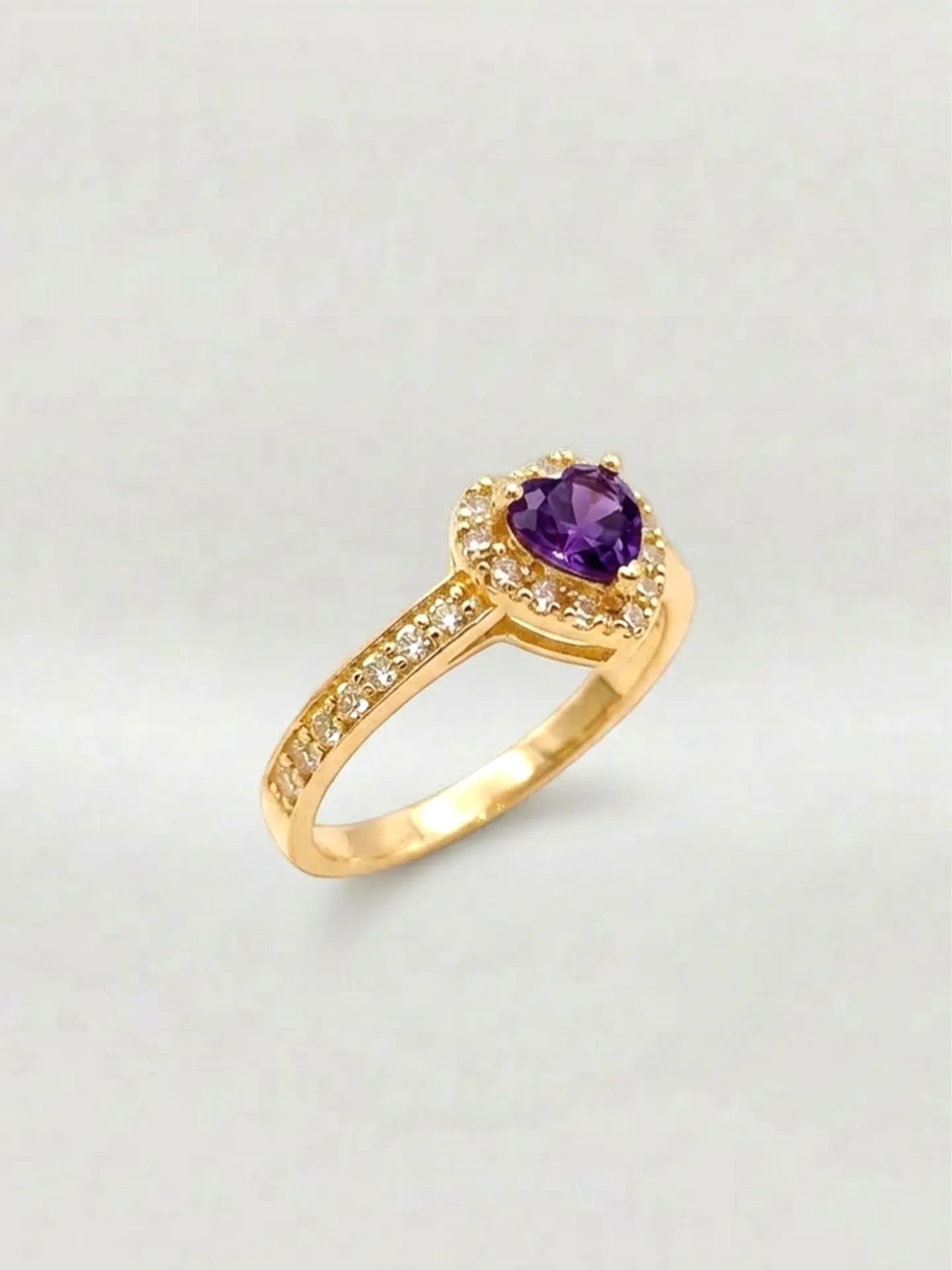 Anillo Doble Corazón Cintillo Amatista Oro 18k 4