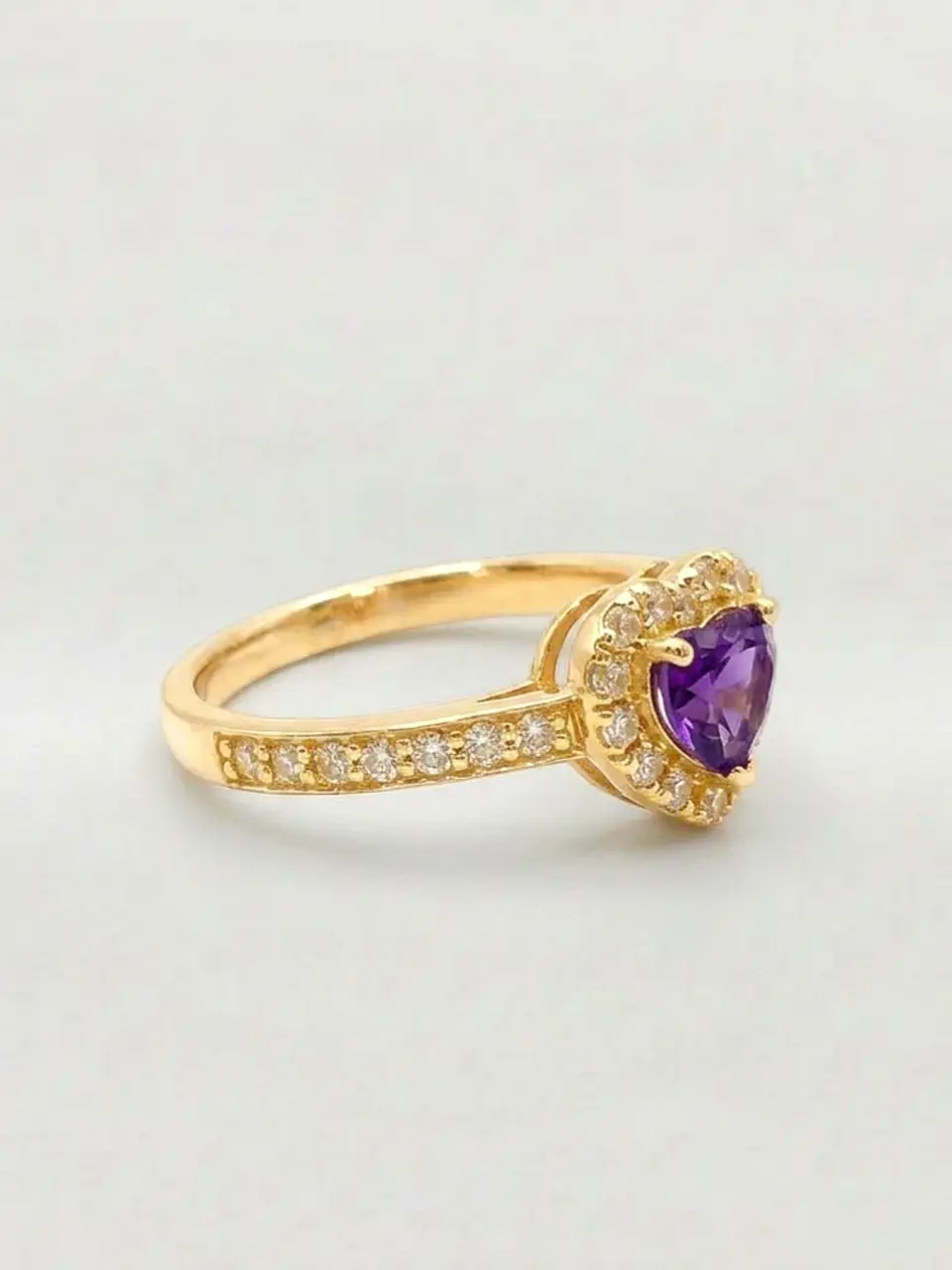 Anillo Doble Corazón Cintillo Amatista Oro 18k 5