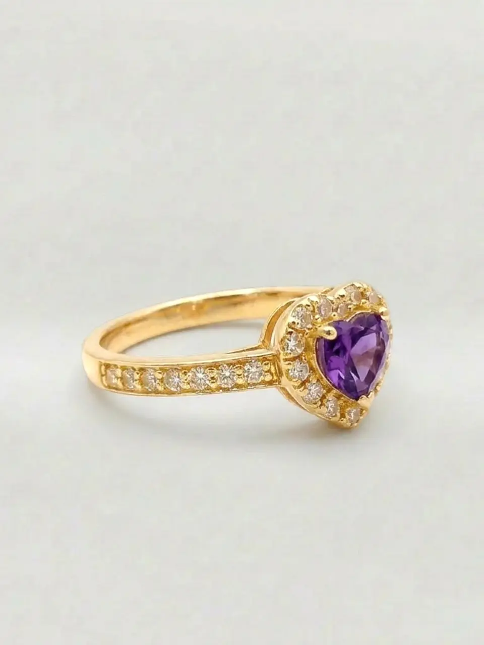 Anillo Doble Corazón Cintillo Amatista Oro 18k 3