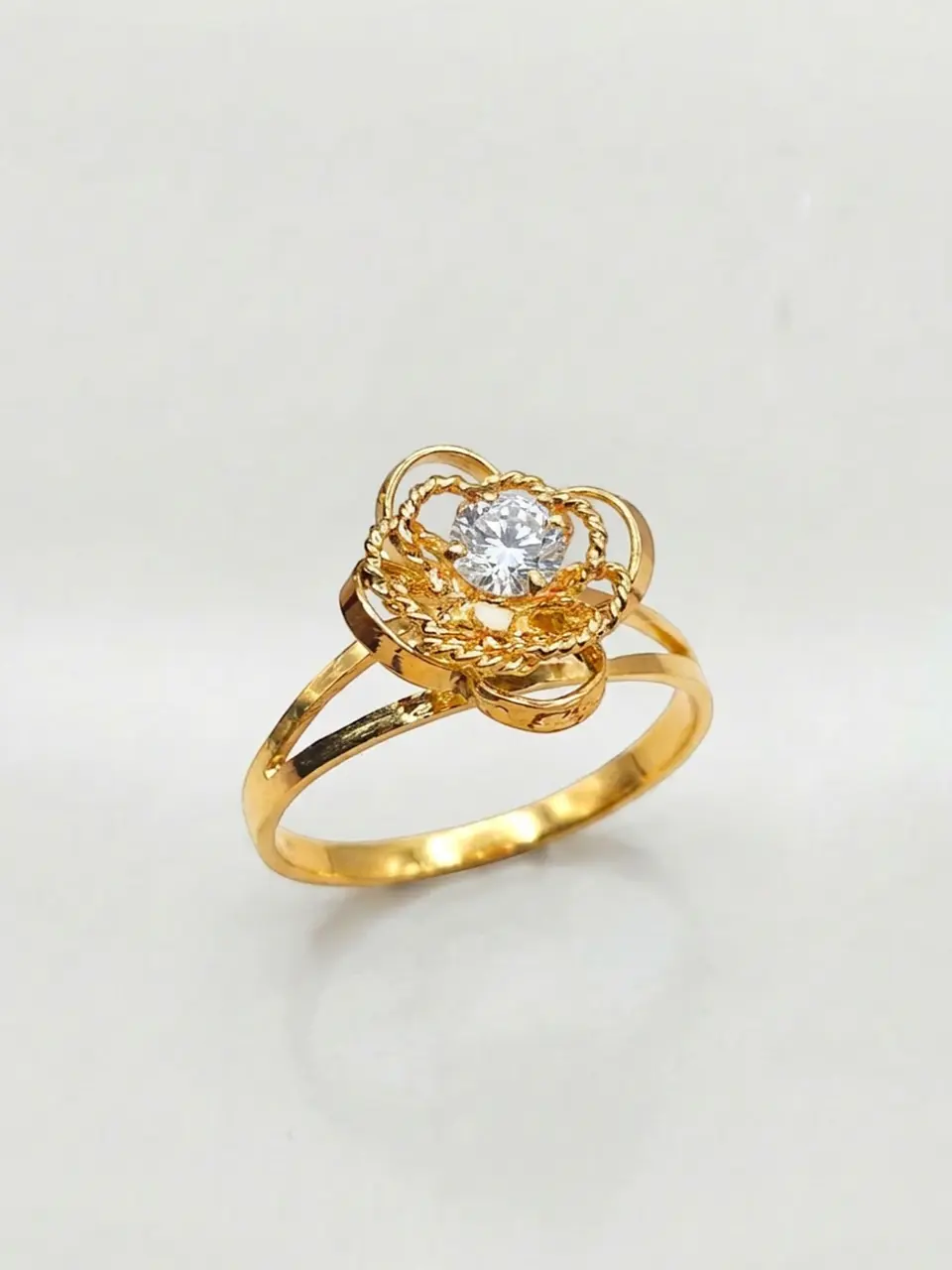 Anillo Doble Flor de Circon Oro 18k 2