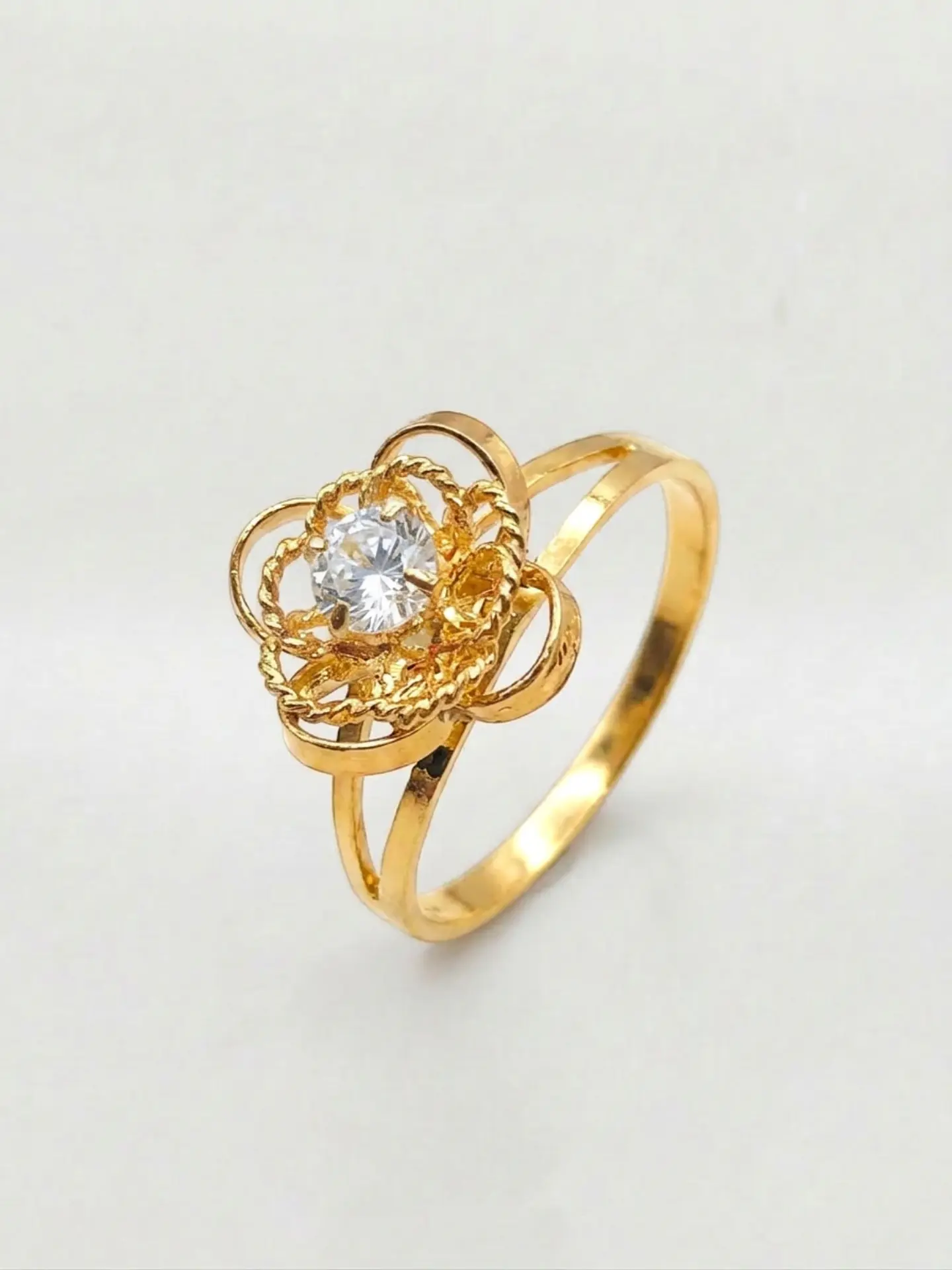 Anillo Doble Flor de Circon Oro 18k 4