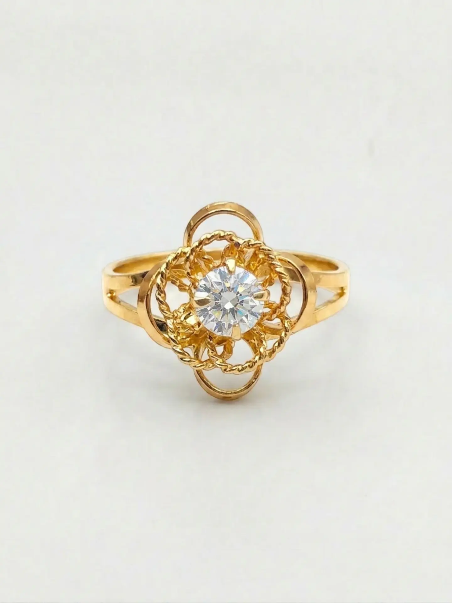 Anillo Doble Flor de Circon Oro 18k 1