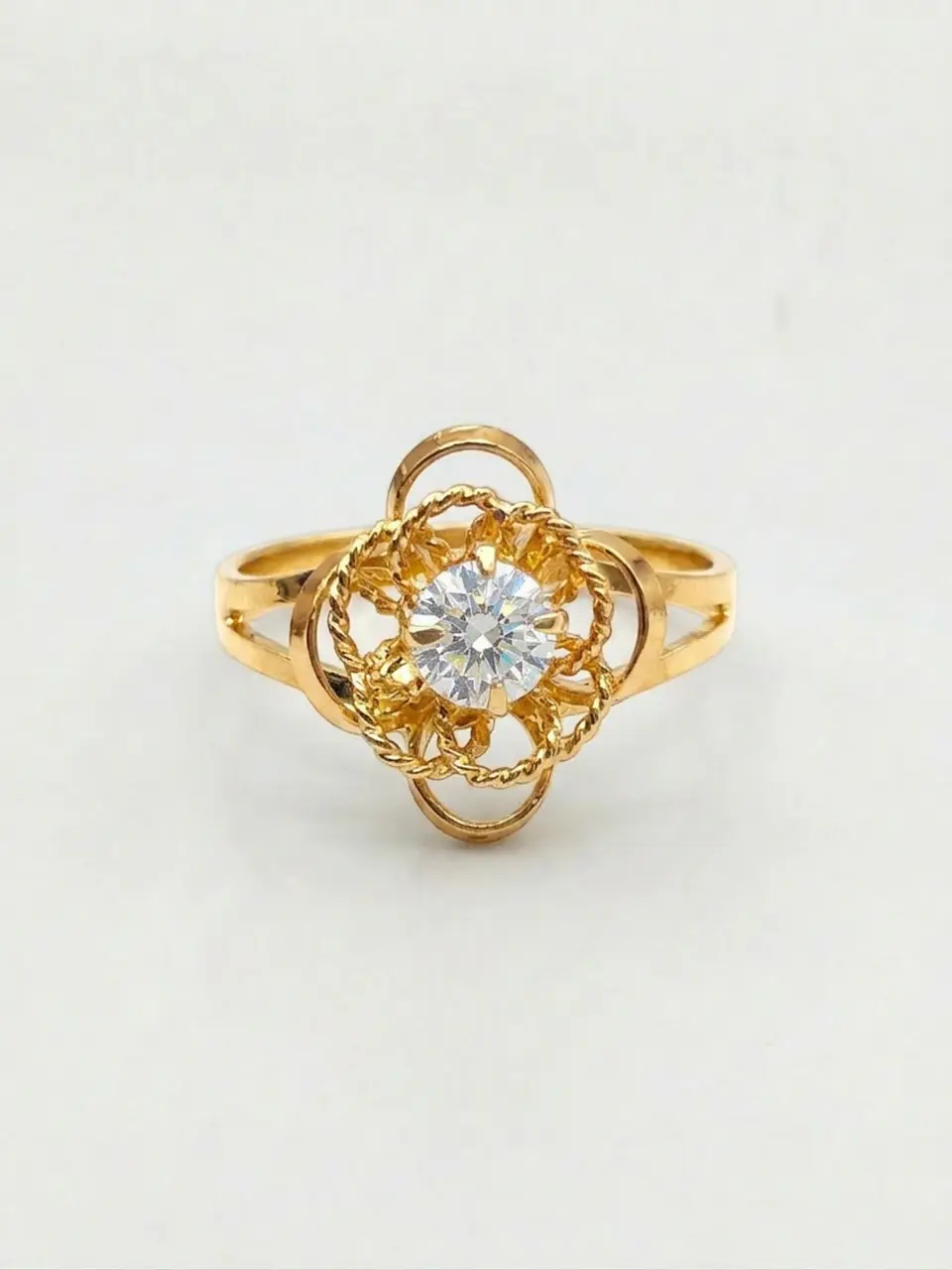 Anillo Doble Flor de Circon Oro 18k 1