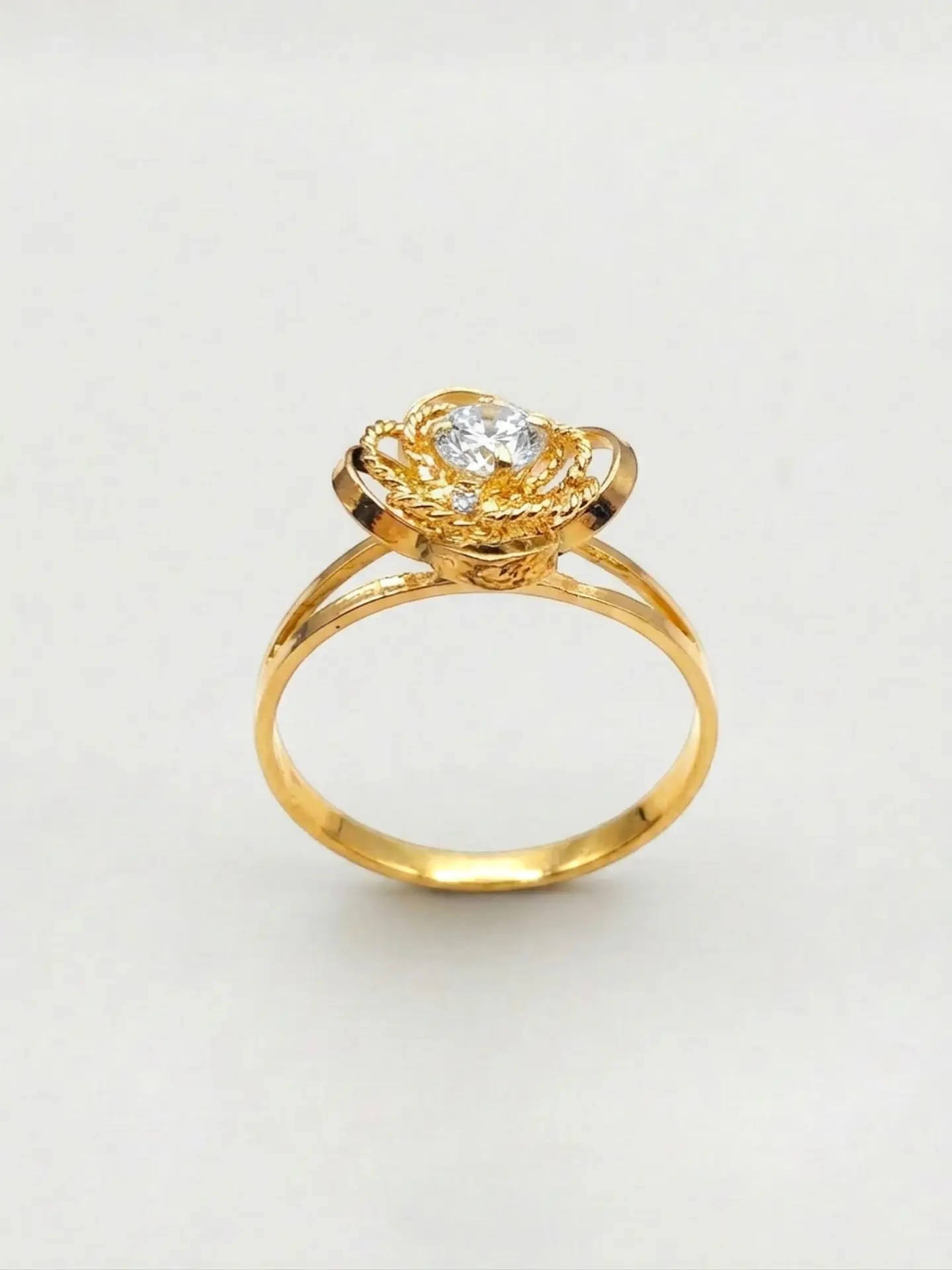 Anillo Doble Flor de Circon Oro 18k 5