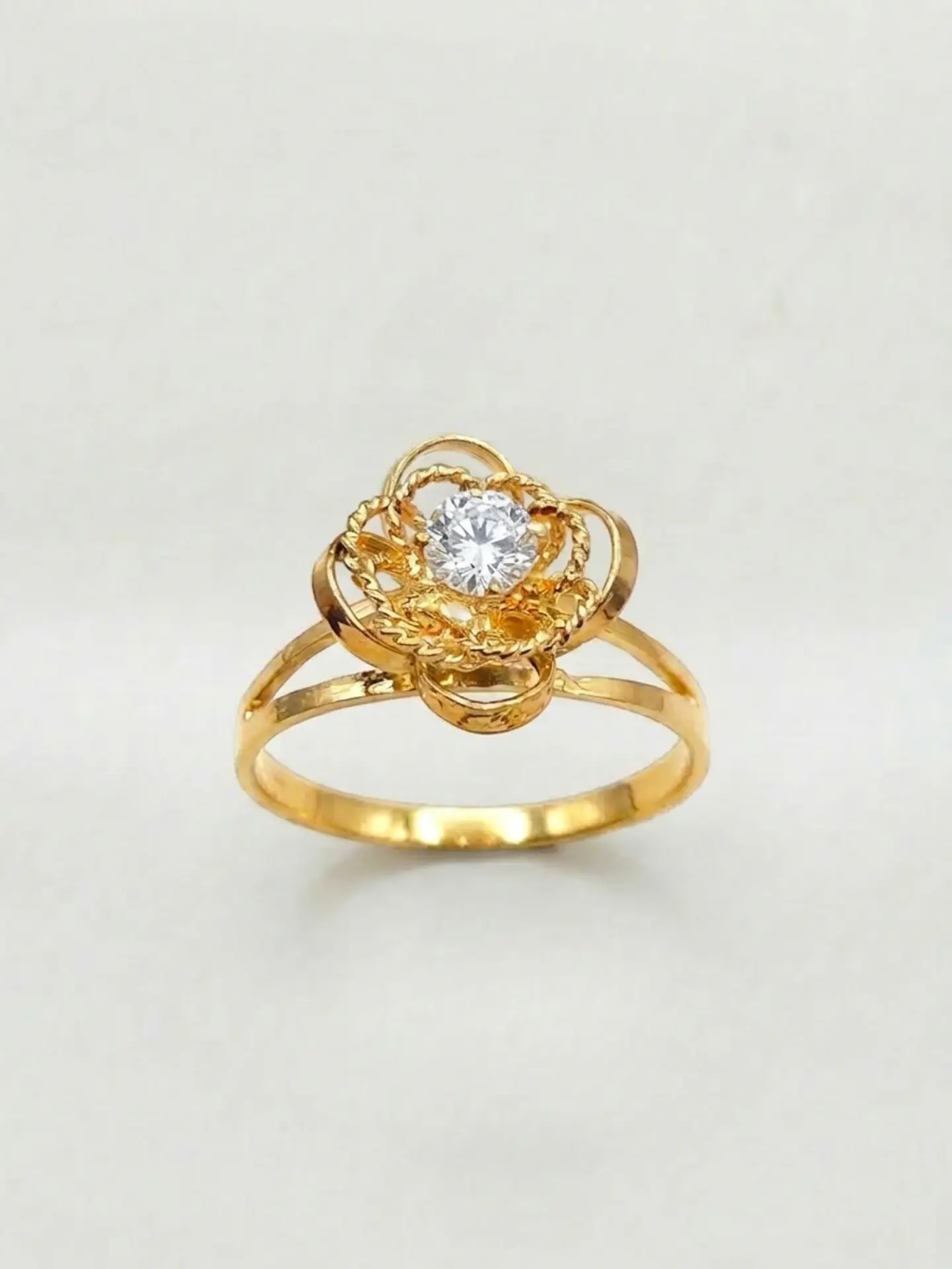 Anillo Doble Flor de Circon Oro 18k 6