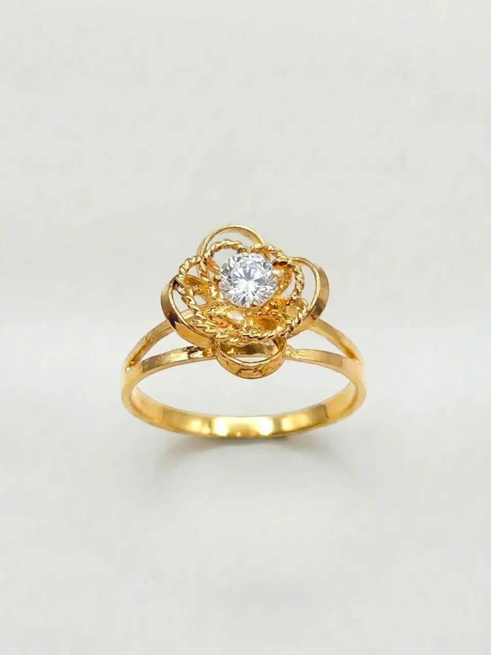 Anillo Doble Flor de Circon Oro 18k 6