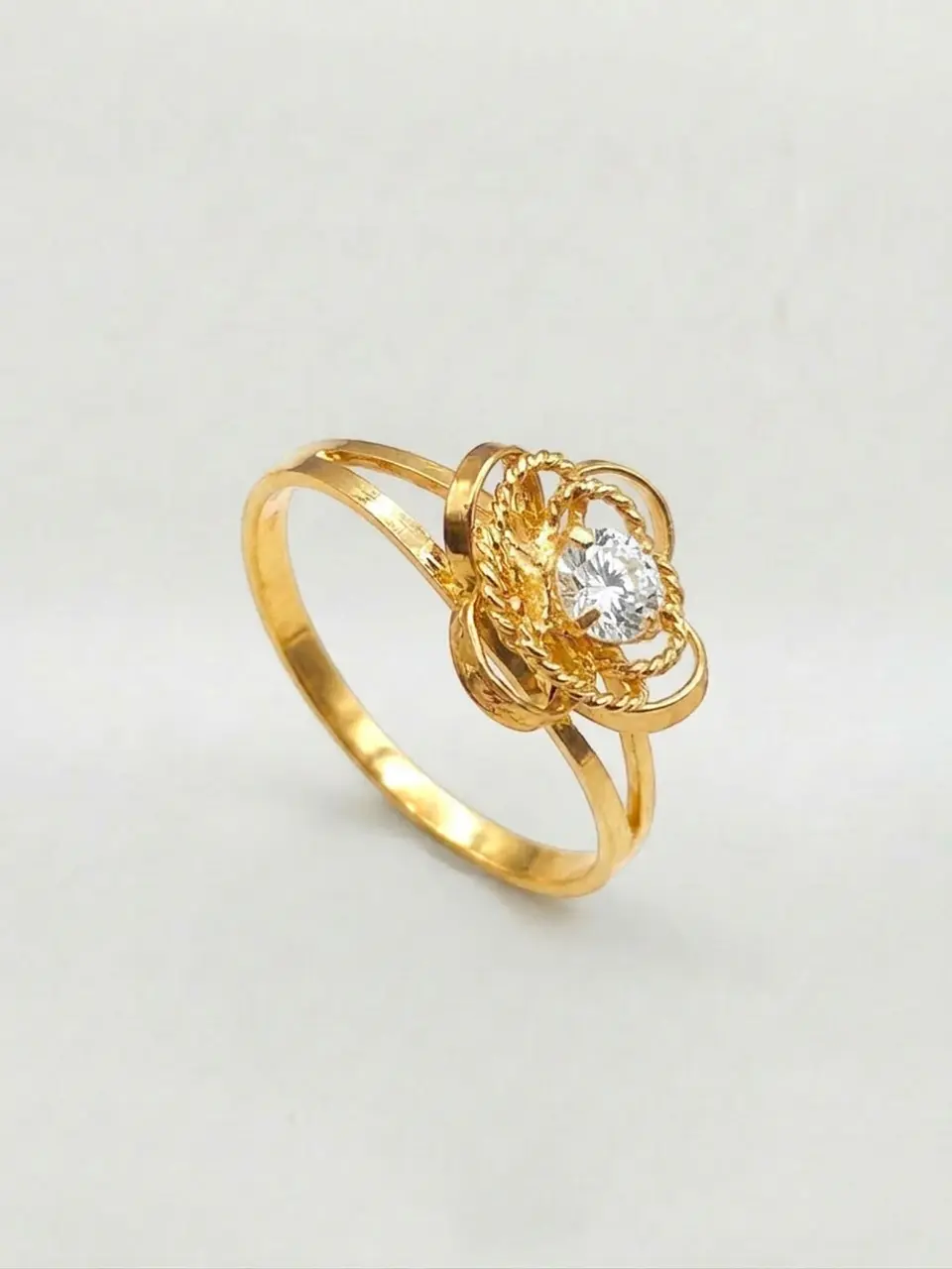 Anillo Doble Flor de Circon Oro 18k 7