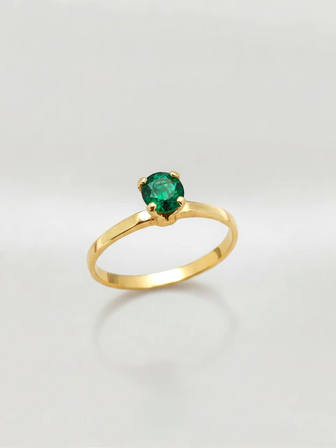 Anillo Solitario Jardín de Esmeralda Oro 18k