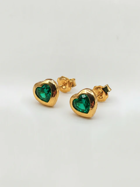 Aros Corazón Jardín de Esmeralda Grande Oro 18k