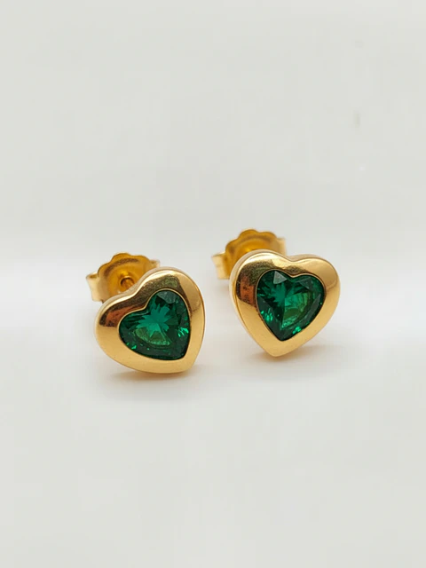 Aros Corazón Jardín de Esmeralda Grande Oro 18k