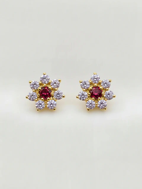 Aros Roseta Rubi y Circones Grande Oro 18k