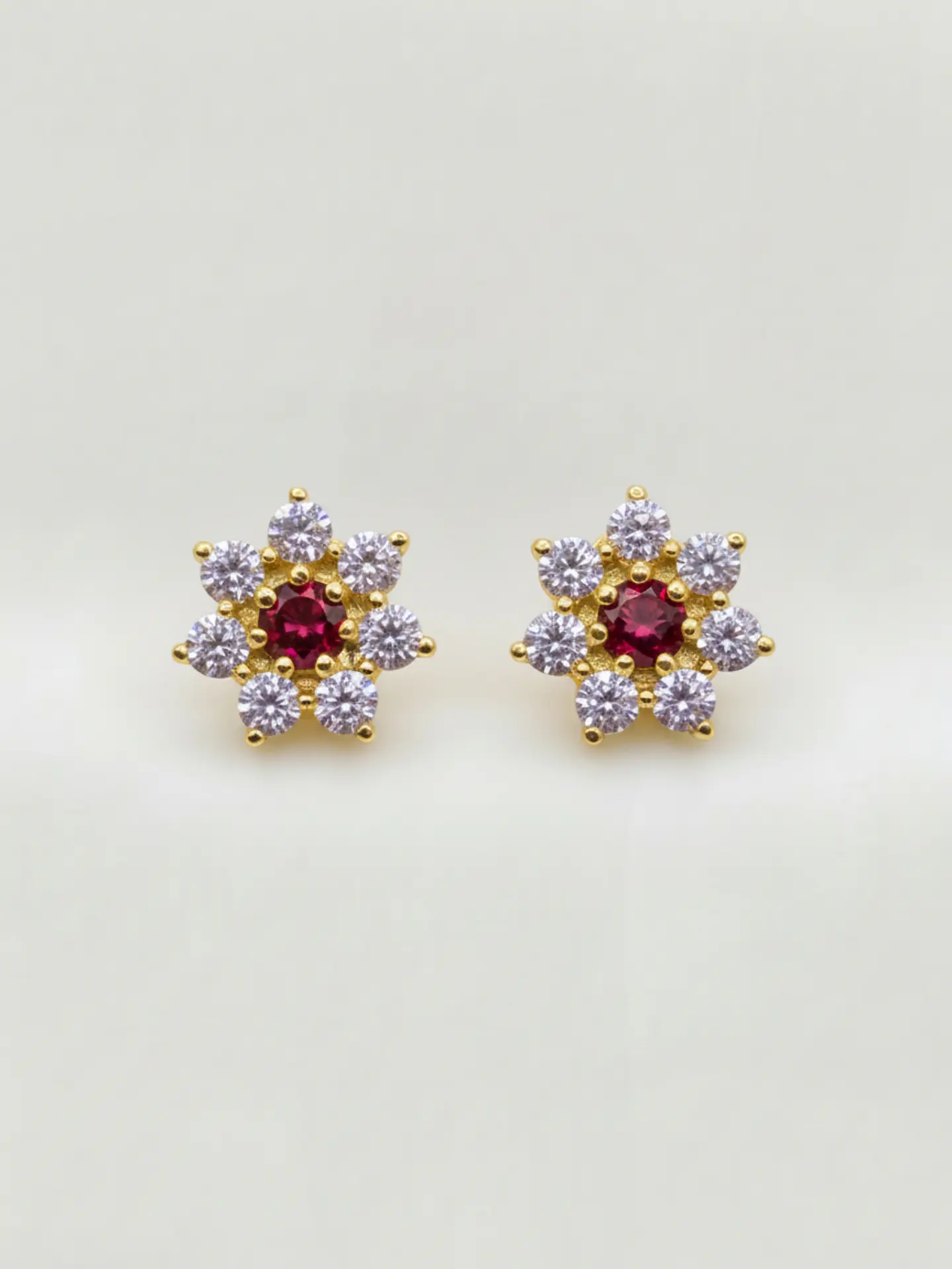 Aros Roseta Rubi y Circones Grande Oro 18k 1