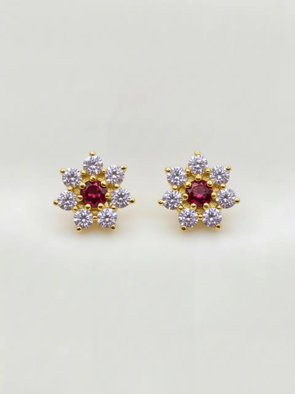 Aros Roseta Rubi y Circones Grande Oro 18k 1