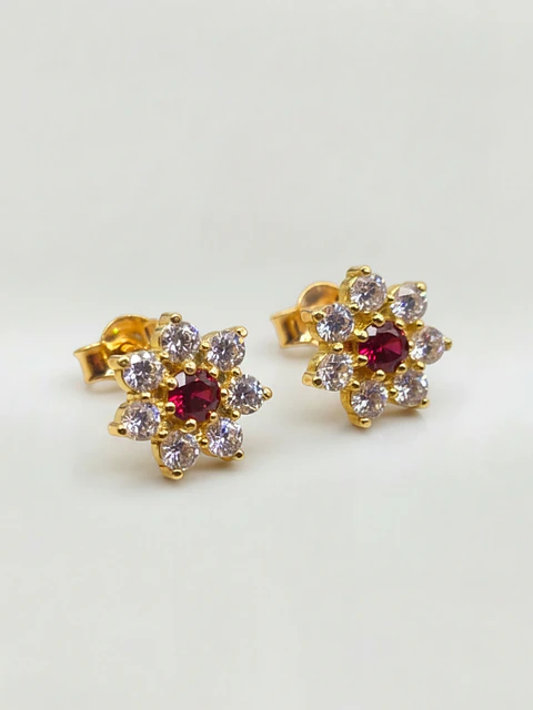 Aros Roseta Rubi y Circones Grande Oro 18k