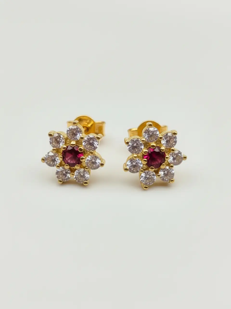 Aros Roseta Rubi y Circones Grande Oro 18k 3